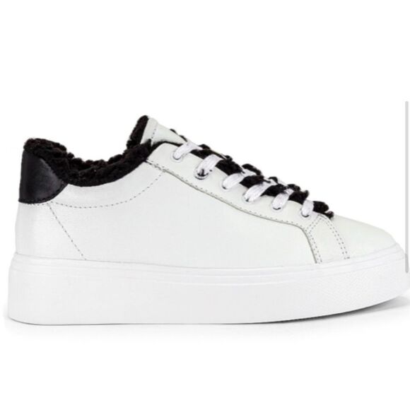 SCHUTZ Kristin Platform Sneaker White Leather Lace Up Black Low Top- Size 9.5 - Picture 4 of 12
